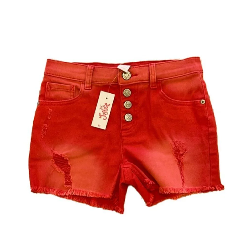 ❤️ 🆕 RED JUSTICE Highwaisted distressed fringe festival Shorts big girls 12